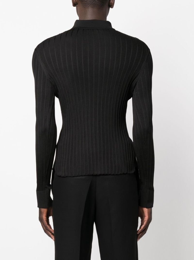 Black Rib Knit Silk Shirt