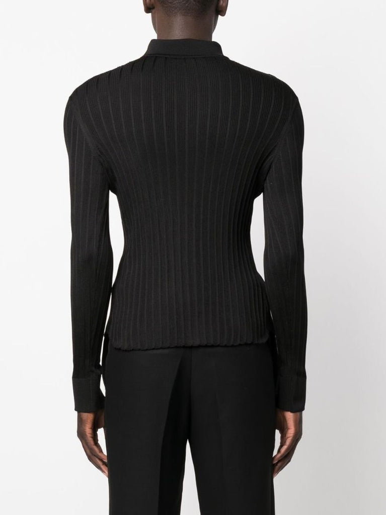 Black Rib Knit Silk Shirt