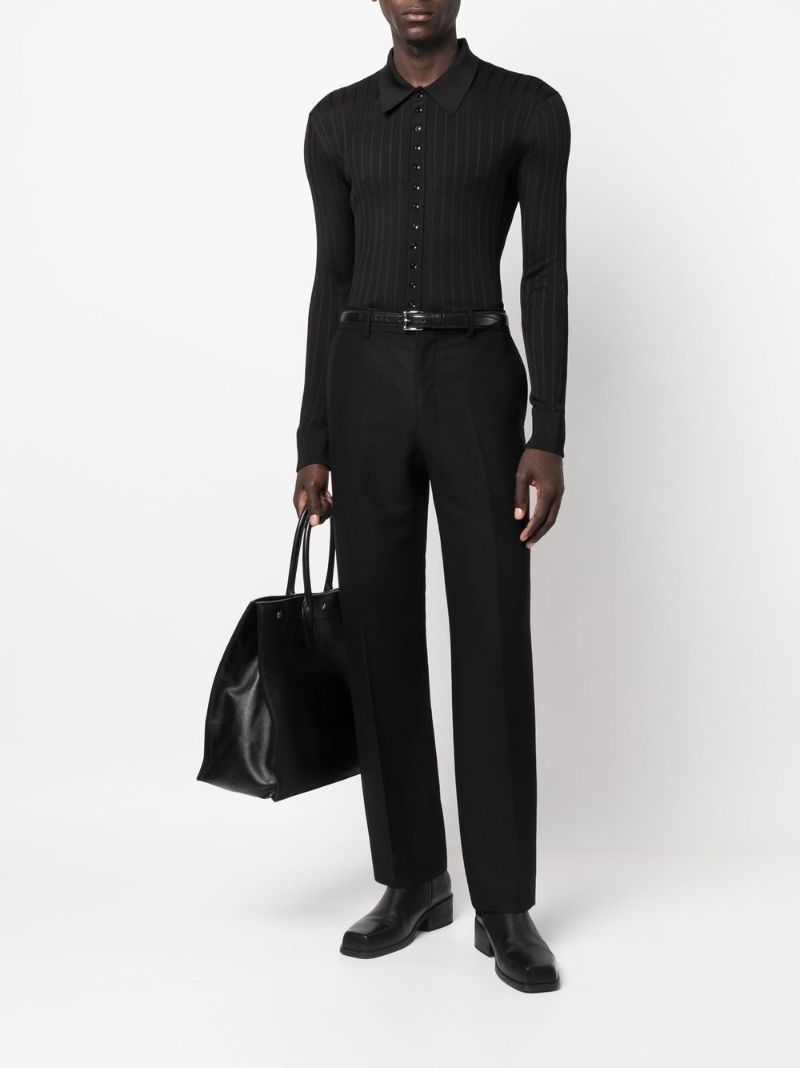 Black Rib Knit Silk Shirt