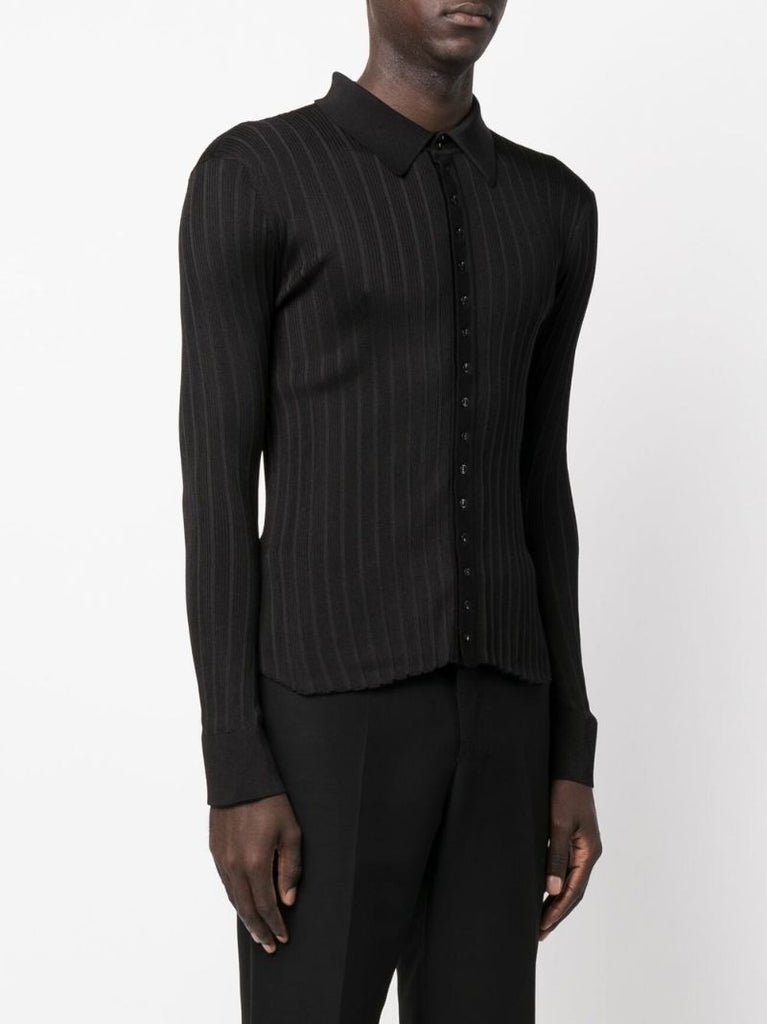 Black Rib Knit Silk Shirt