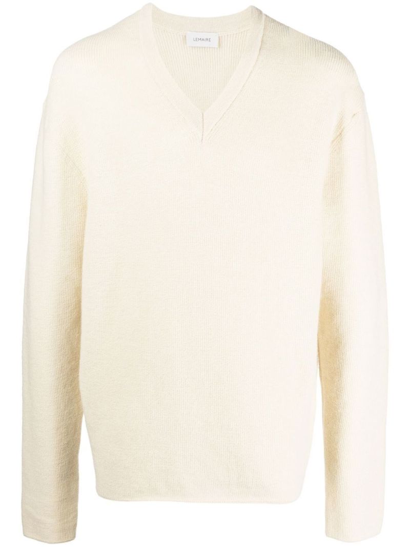 Neutral V-neck Wool Sweater