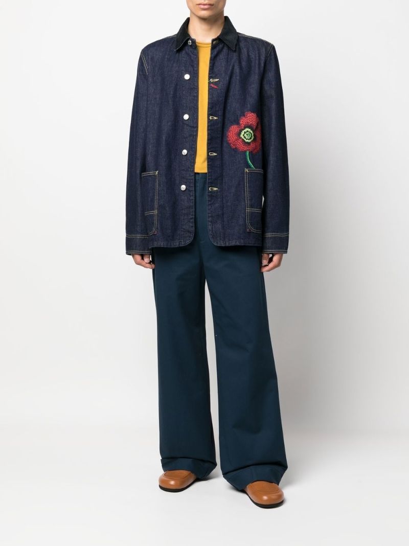 Blue Embroidered Poppy Denim Jacket