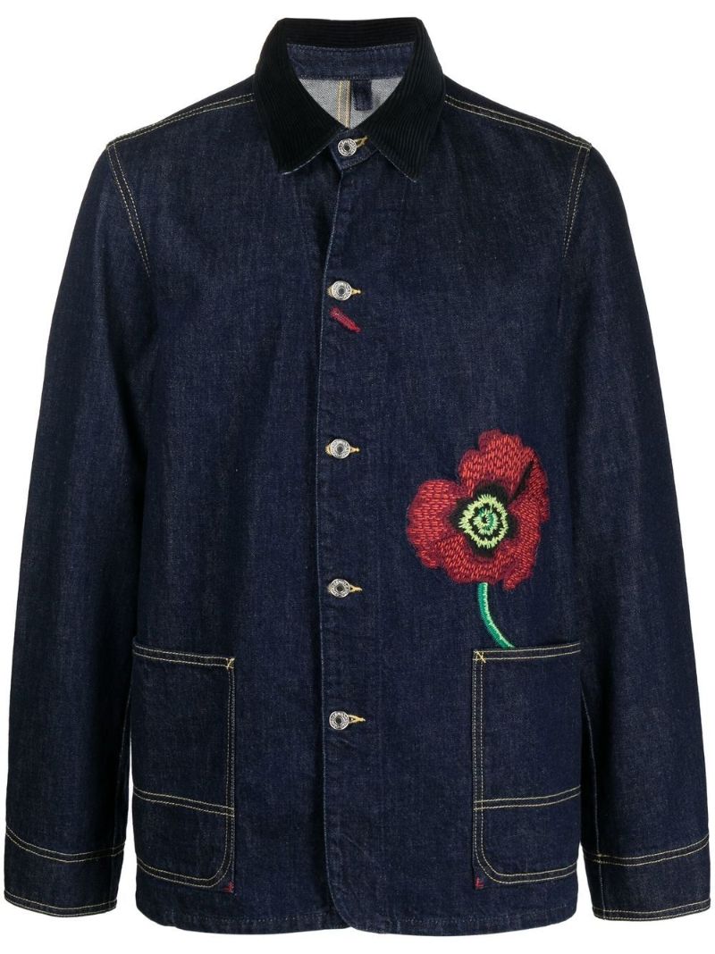 Blue Embroidered Poppy Denim Jacket