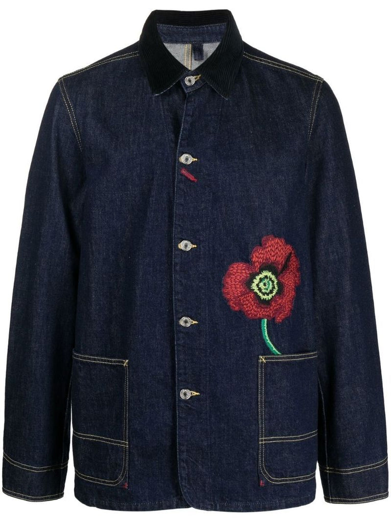 Blue Embroidered Poppy Denim Jacket