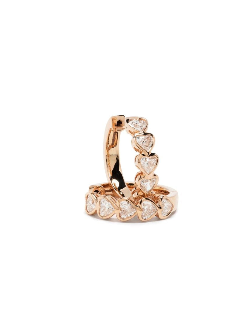 18k Rose Gold Medium Bezel Heart Diamond Huggie Hoop Earrings
