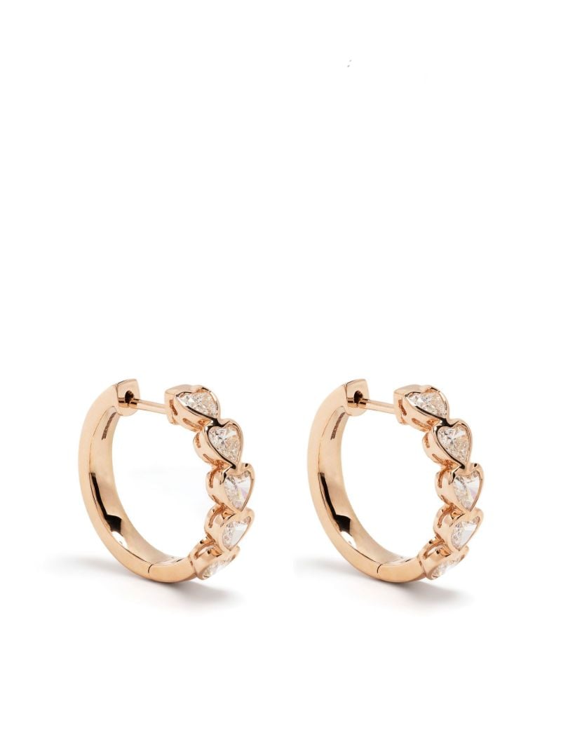 18k Rose Gold Medium Bezel Heart Diamond Huggie Hoop Earrings