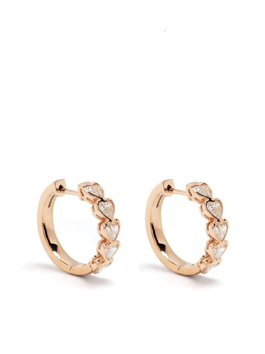 18k Rose Gold Medium Bezel Heart Diamond Huggie Hoop Earrings