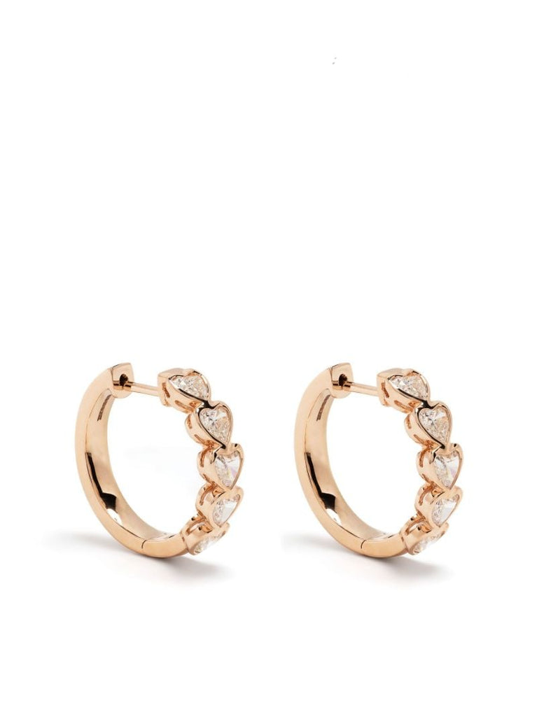 18k Rose Gold Medium Bezel Heart Diamond Huggie Hoop Earrings