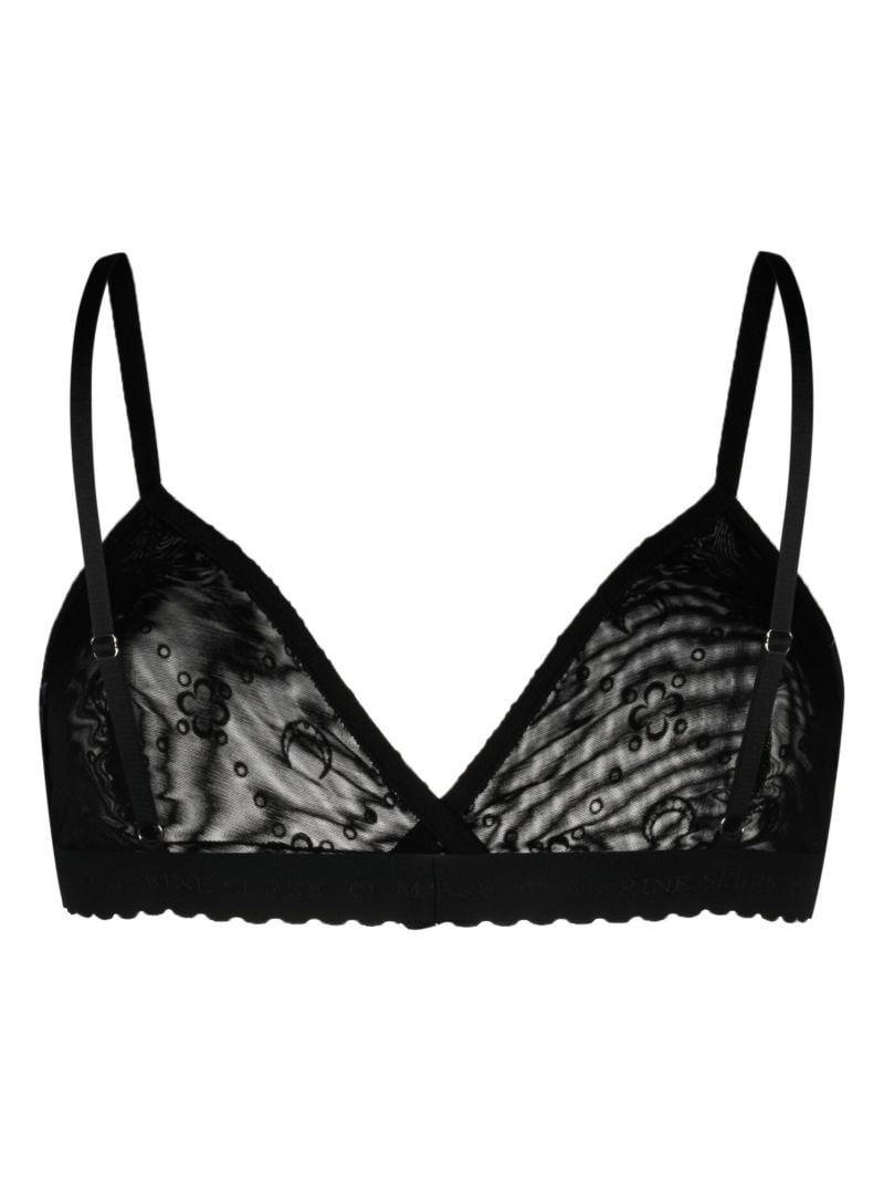 Black Flocked Monogram Mesh Bra