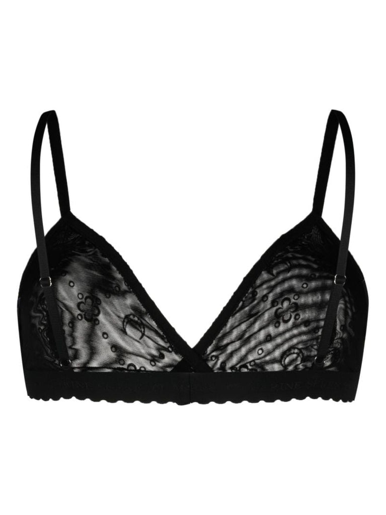 Black Flocked Monogram Mesh Bra