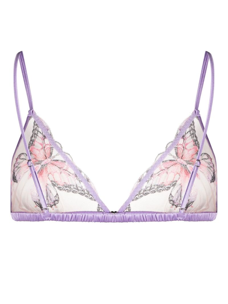 Purple Butterfly Embroidery Triangle Bra