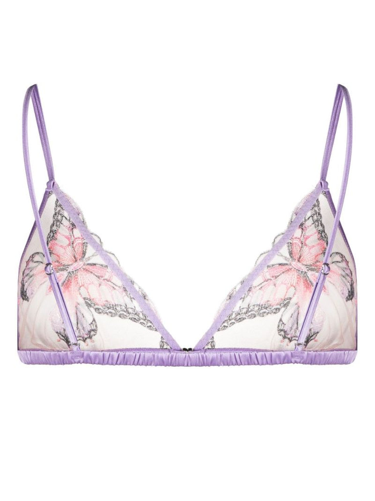 Purple Butterfly Embroidery Triangle Bra
