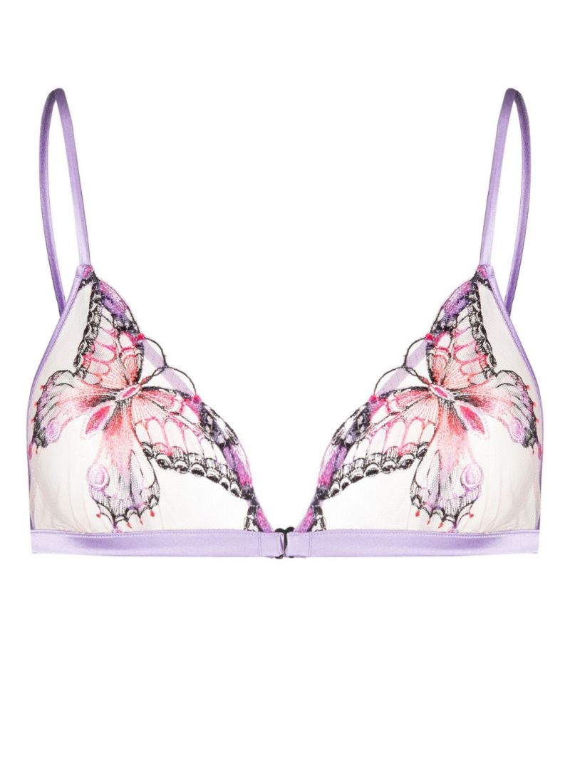 Purple Butterfly Embroidery Triangle Bra