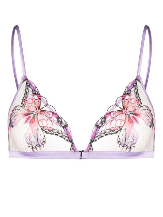 Purple Butterfly Embroidery Triangle Bra