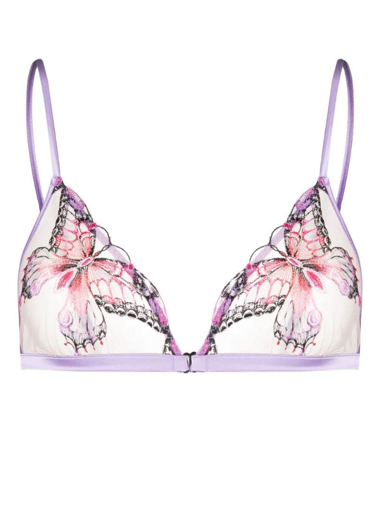 Purple Butterfly Embroidery Triangle Bra