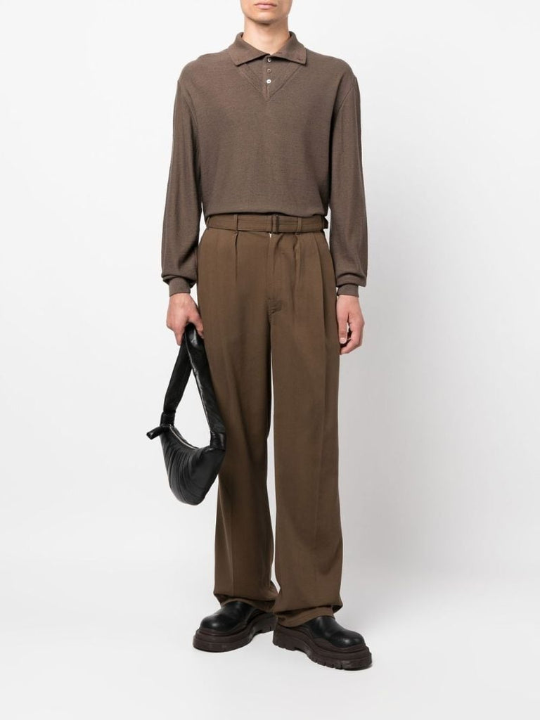 Brown High-waisted Pleated Trousers