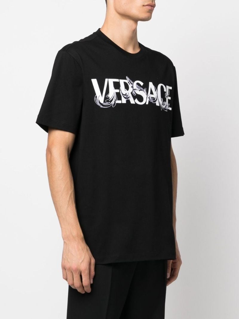 Black Baroque Silhouette Logo Print Cotton T-shirt