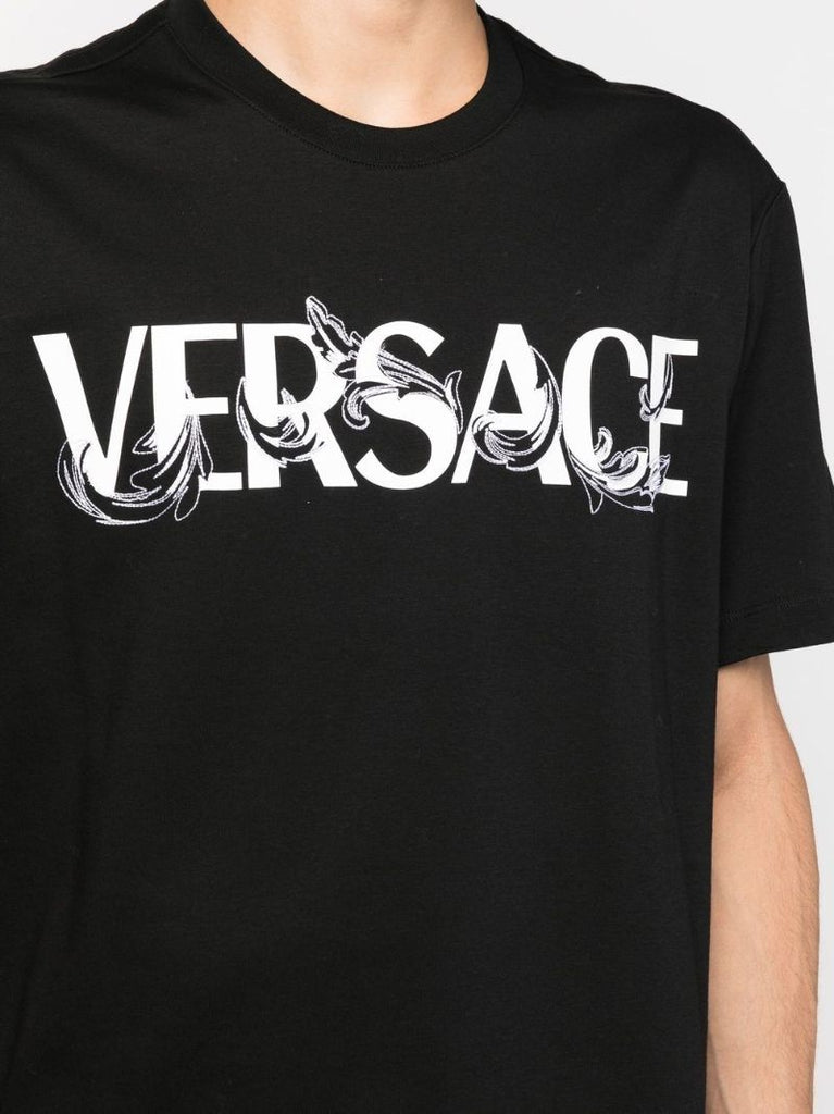 Black Baroque Silhouette Logo Print Cotton T-shirt