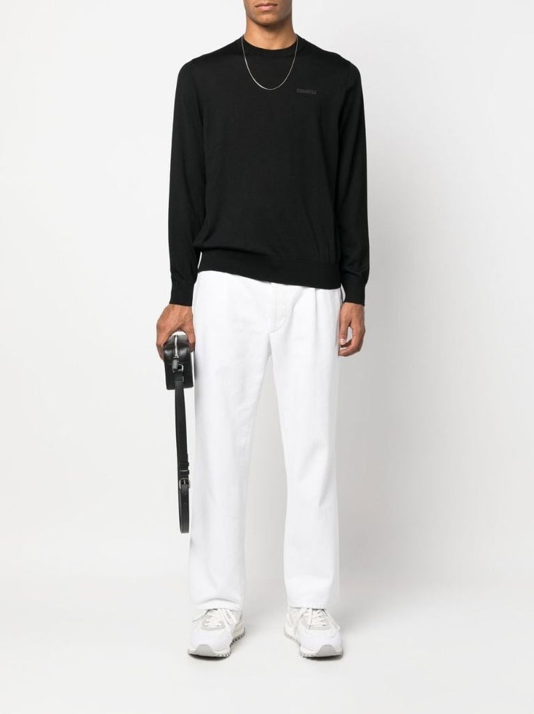 Black Logo Print Wool Sweater