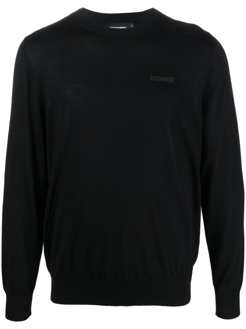 Black Logo Print Wool Sweater