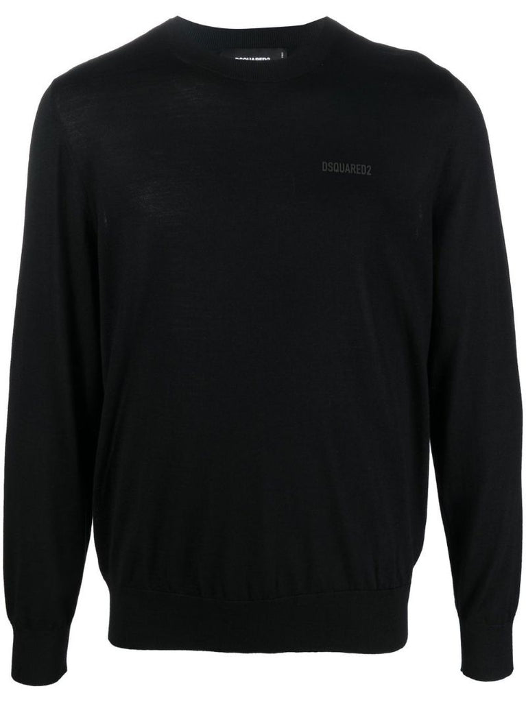 Black Logo Print Wool Sweater