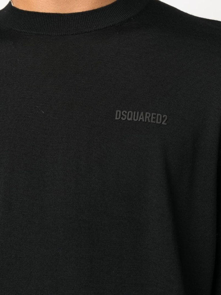 Black Logo Print Wool Sweater
