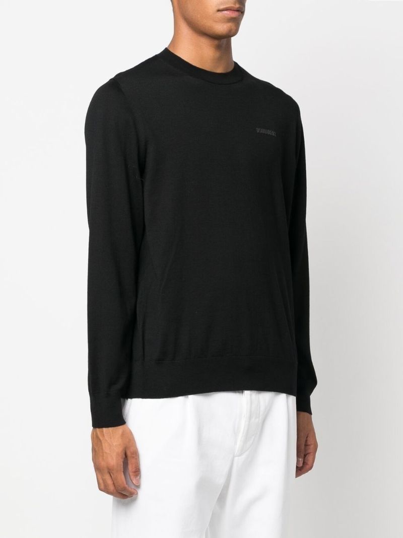Black Logo Print Wool Sweater