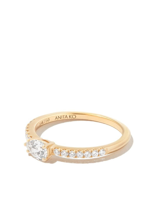 18k Yellow Gold Sideways Pear Diamond Ring