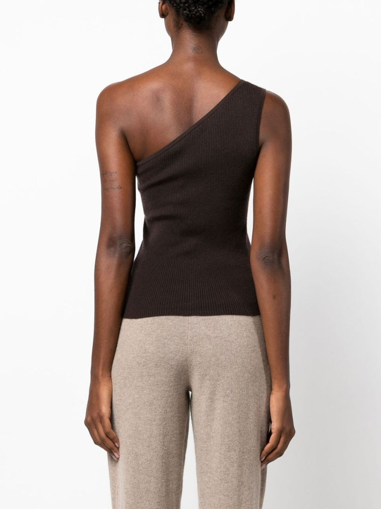 Brown Diya One-shoulder Cashmere Top