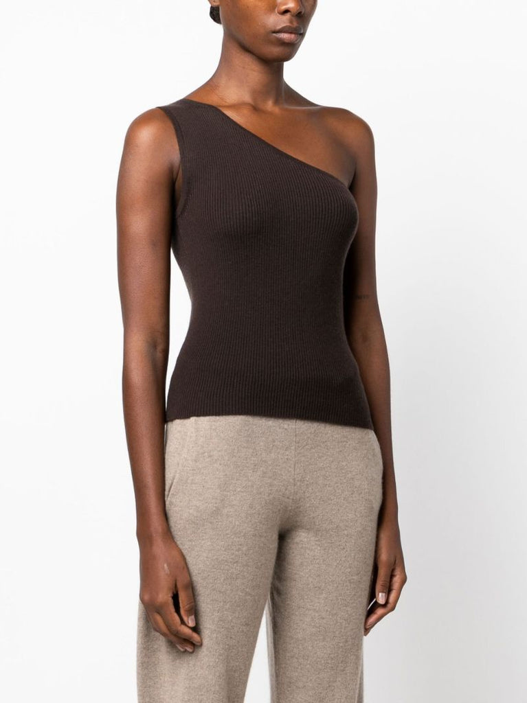 Brown Diya One-shoulder Cashmere Top