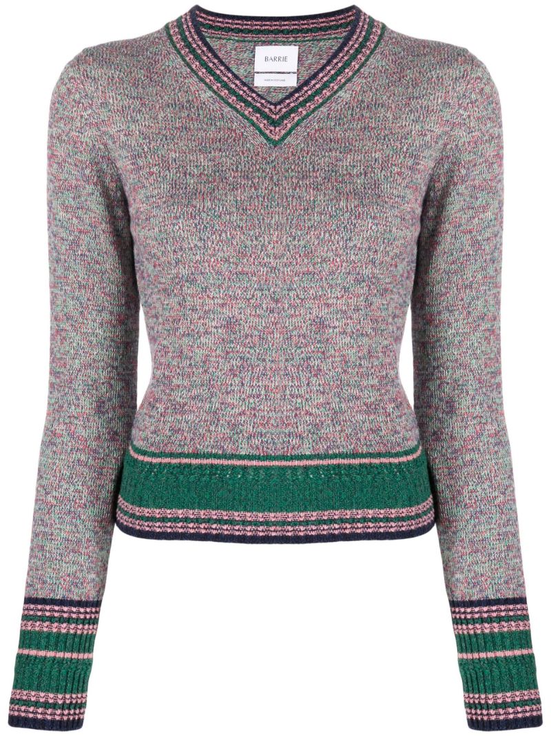 Grey Contrast Stripe Cashmere Sweater