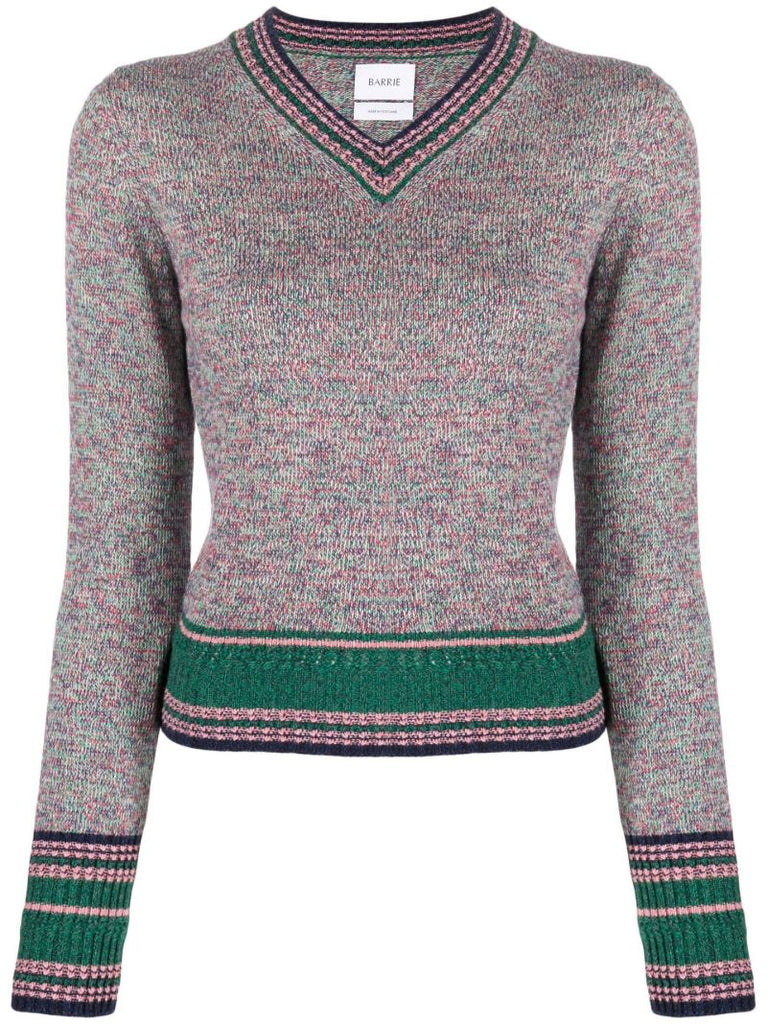 Grey Contrast Stripe Cashmere Sweater