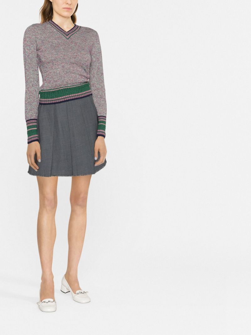 Grey Contrast Stripe Cashmere Sweater