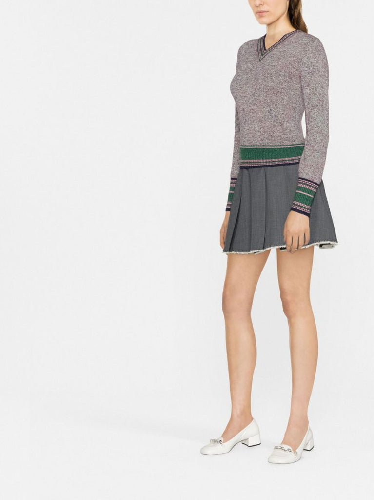 Grey Contrast Stripe Cashmere Sweater