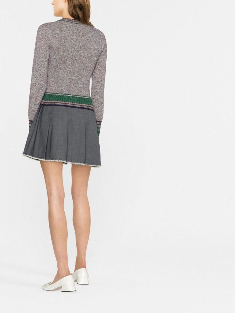 Grey Contrast Stripe Cashmere Sweater