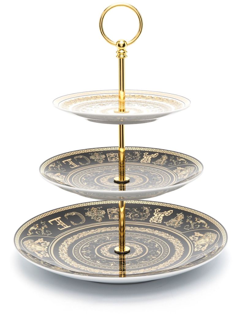 Black Virtus Three Tier Ceramic Cake Stand