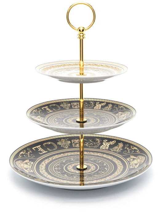 Black Virtus Three Tier Ceramic Cake Stand