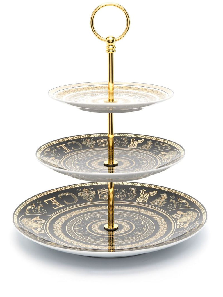 Black Virtus Three Tier Ceramic Cake Stand