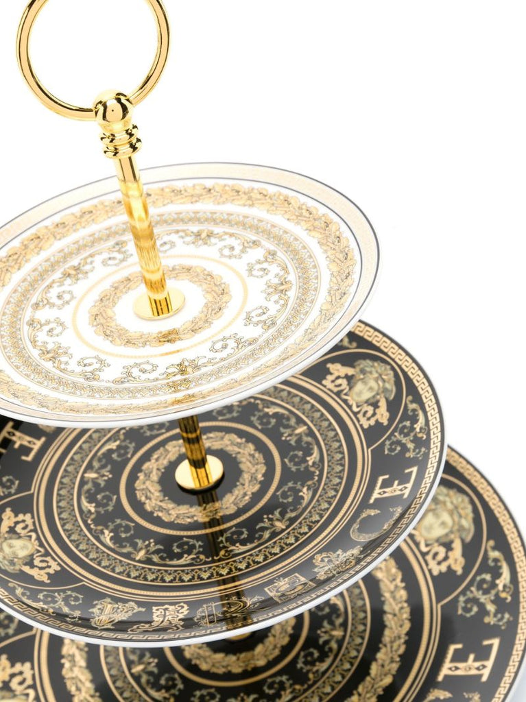 Black Virtus Three Tier Ceramic Cake Stand