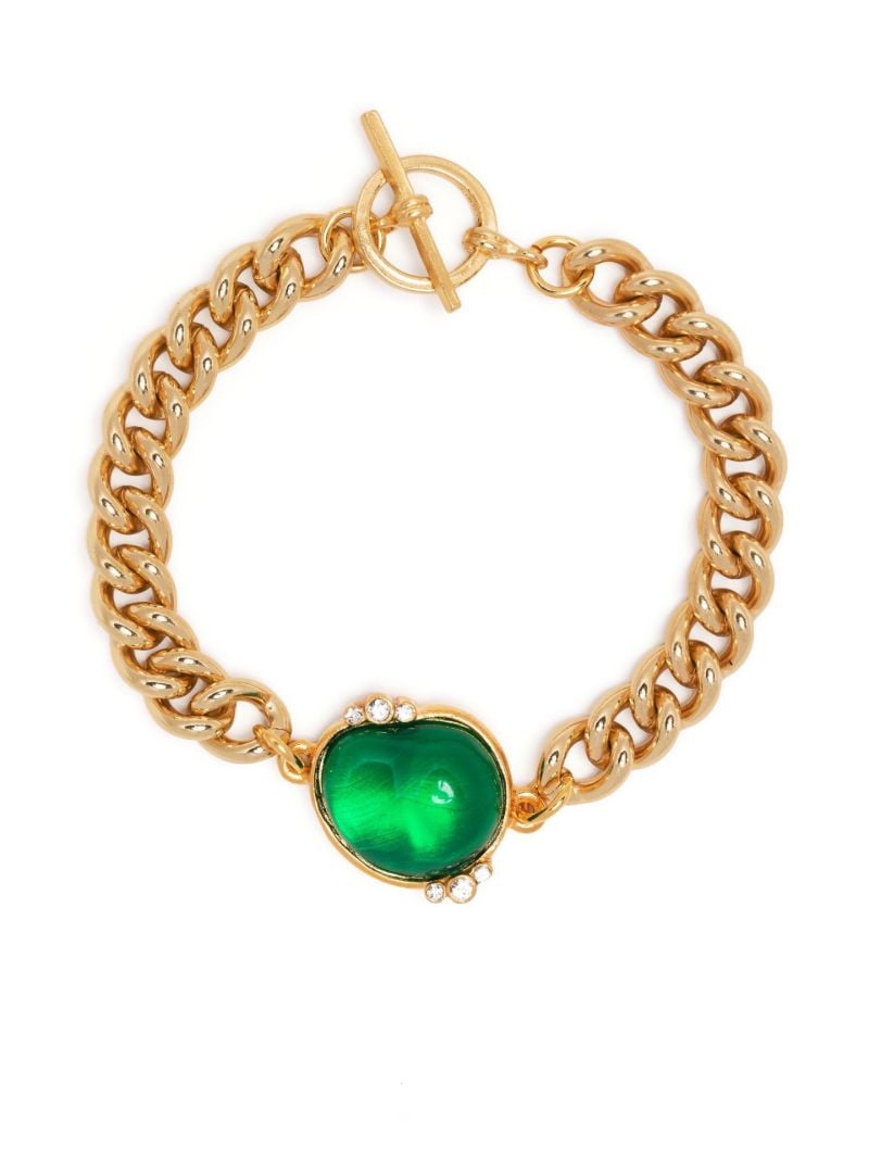 Gold-plated Emerald Chain-link Bracelet