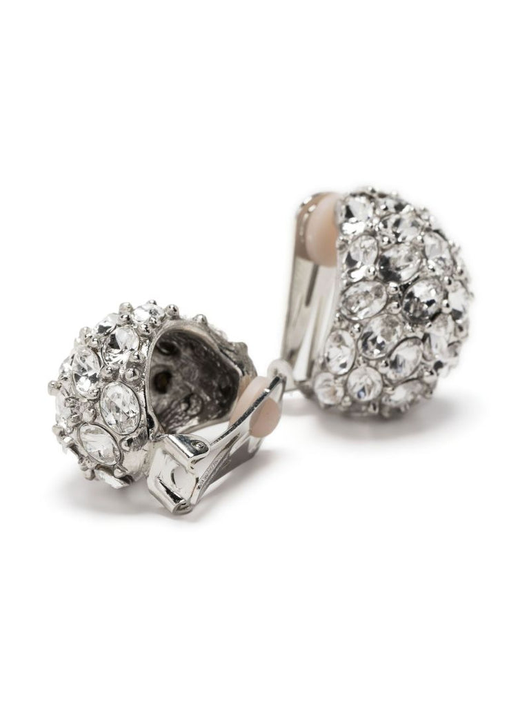 Silver-plated Crystal Oval Dome Drop Earrings