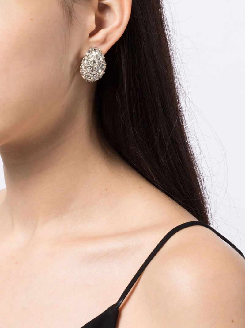Silver-plated Crystal Oval Dome Drop Earrings
