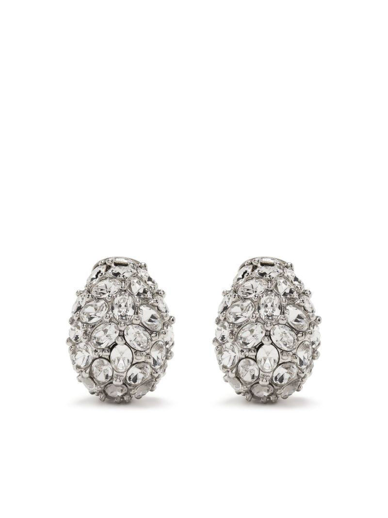 Silver-plated Crystal Oval Dome Drop Earrings