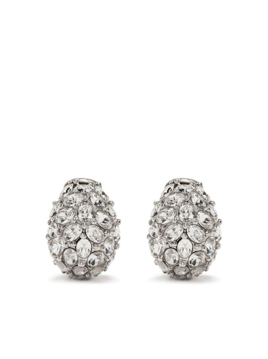 Silver-plated Crystal Oval Dome Drop Earrings