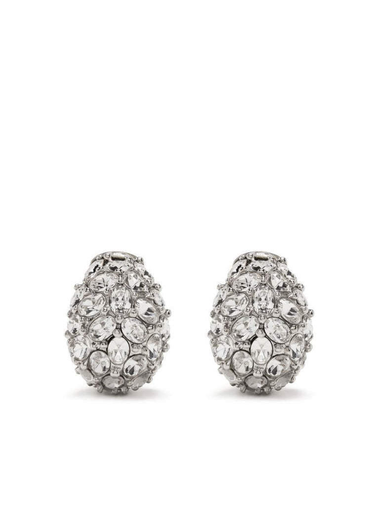 Silver-plated Crystal Oval Dome Drop Earrings