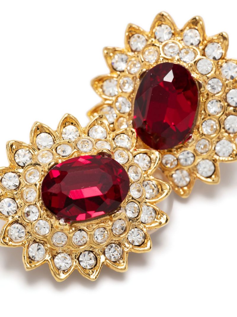 Gold-plated Ruby Crystal Flower Clip Earrings