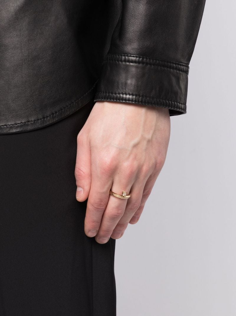 18k Yellow Gold Bold Polished Bookend Band Diamond Ring