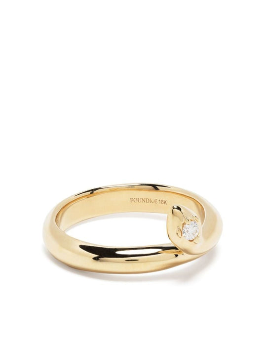 18k Yellow Gold Bold Polished Bookend Band Diamond Ring