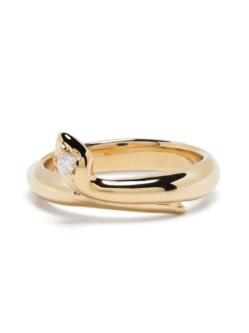 18k Yellow Gold Bold Polished Bookend Band Diamond Ring