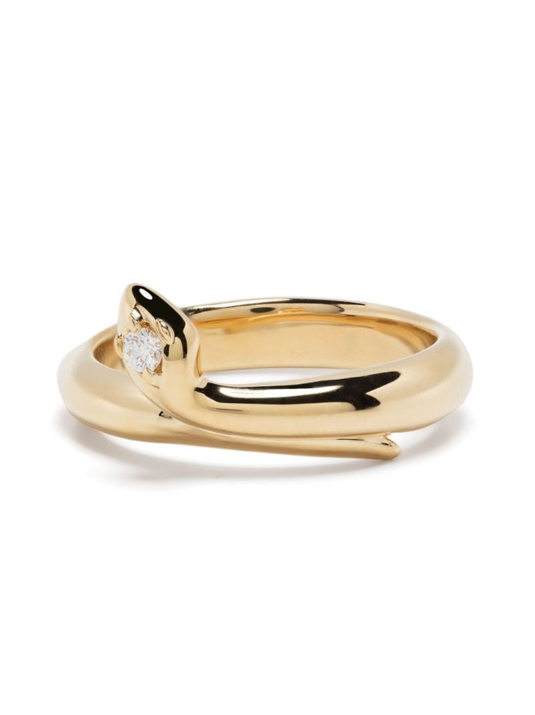 18k Yellow Gold Bold Polished Bookend Band Diamond Ring